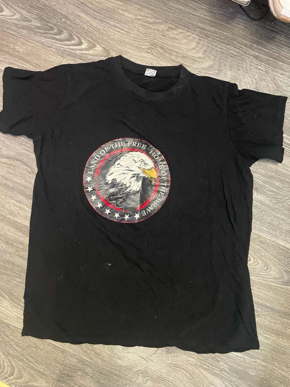 American Eagle Patriotic T-Shirt Size L Black Land of the Free Graphic